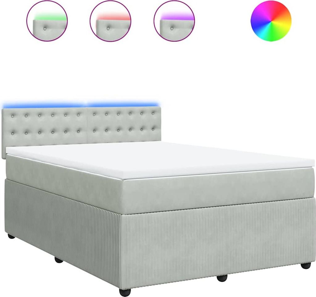 vidaXL Boxspringbett mit Matratze Hellgrau 140x190 cm Samt