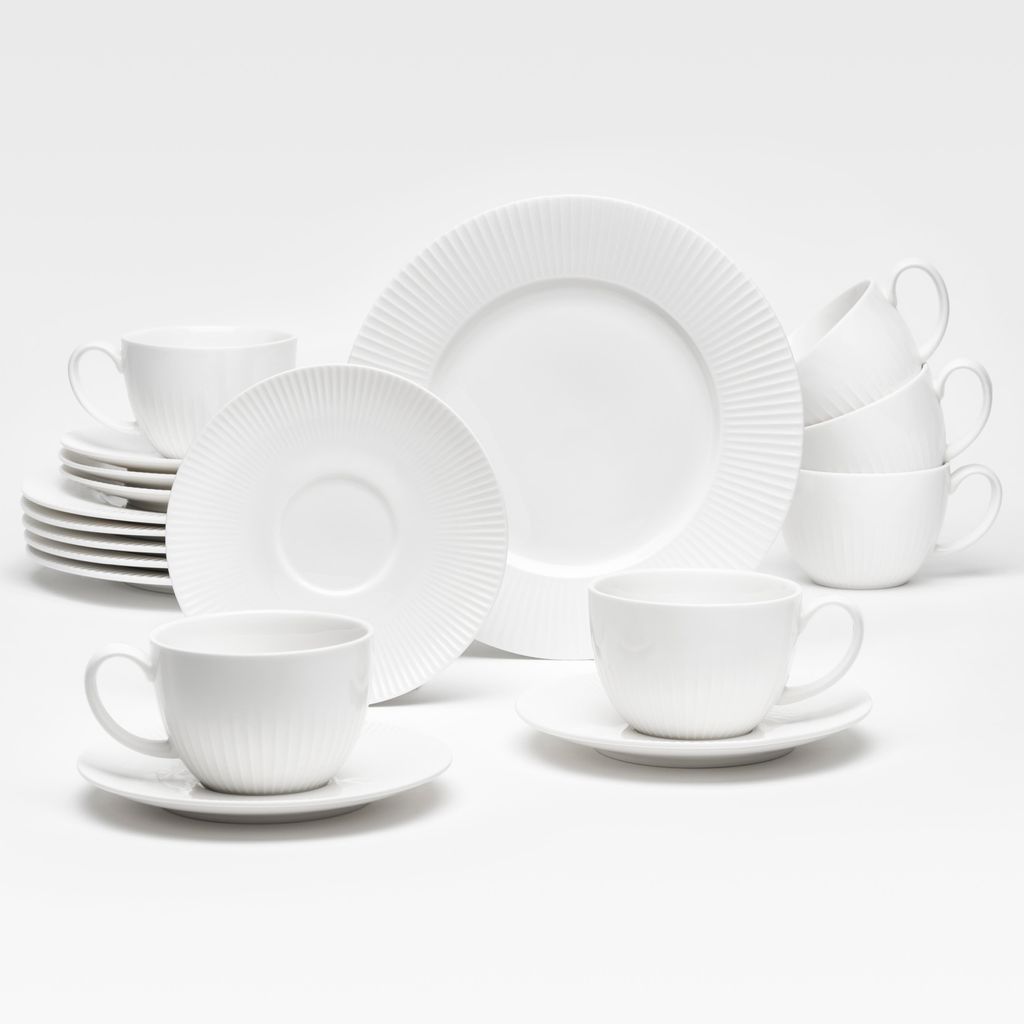 Kaffee-Set Prag 18-teilig aus Porzellan, weiß – 6 Personen, spülmaschinen- und mikrowellengeeignet