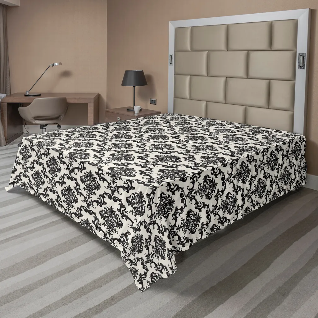Lenzuolo Damasco Nero Beige 266x260 ABAKUHAUS: Eleganza Arredo Letto