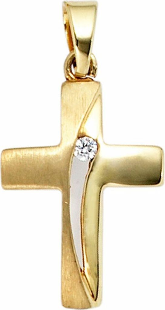 JOBO Anhänger Kreuz 333 Gold Gelbgold teilmattiert 1 Zirkonia