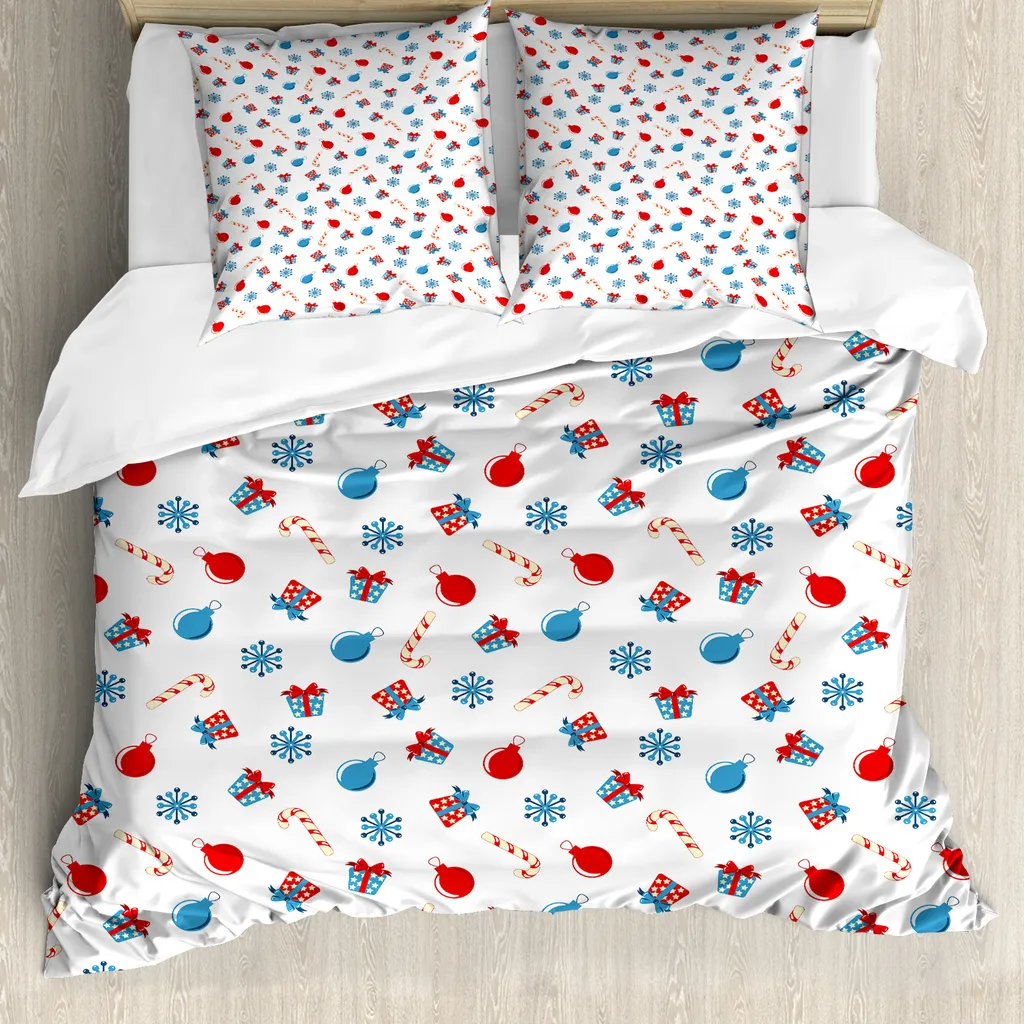 ABAKUHAUS Copripiumino Natalizio 155x220cm Antiacaro Rosso e Azzurro