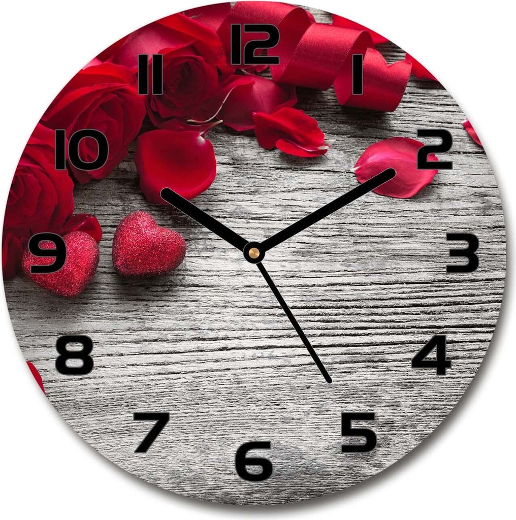 Wanduhr aus Glas 30fi Glasbild Glasuhr Gehärtetes Glas - schwarze-zeiger - Red roses