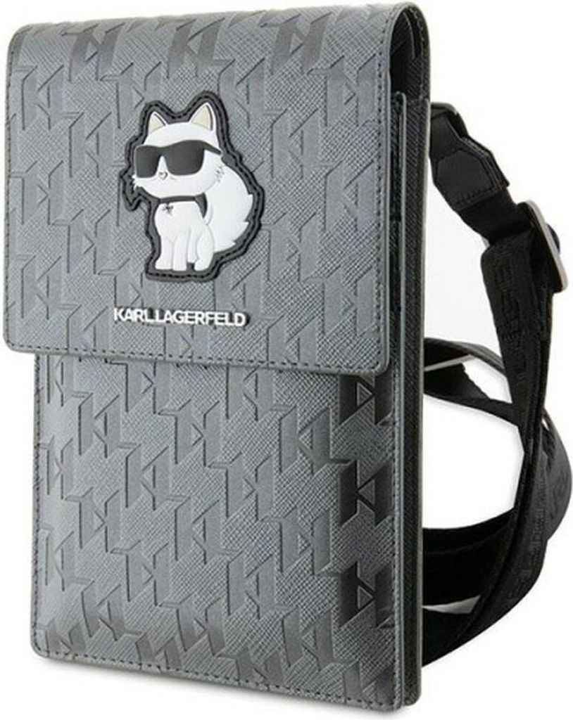 Karl Lagerfeld Case KLWBSAKHPCG Handtasche Silbernes Saffiano Monogramm Choupette Handyhulle