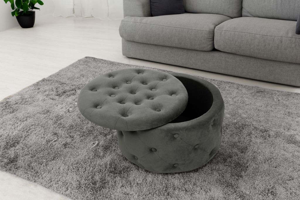 Pouf AKORD ALIA aus Samtstoff mit Stauraum in Graphitgrau Produktbild 4