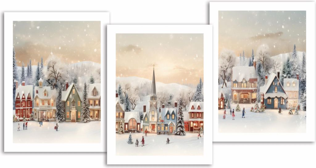 Triptychon 3er-Set Poster Winterstadt Weihnachten Winter Schnee P2388_40x50