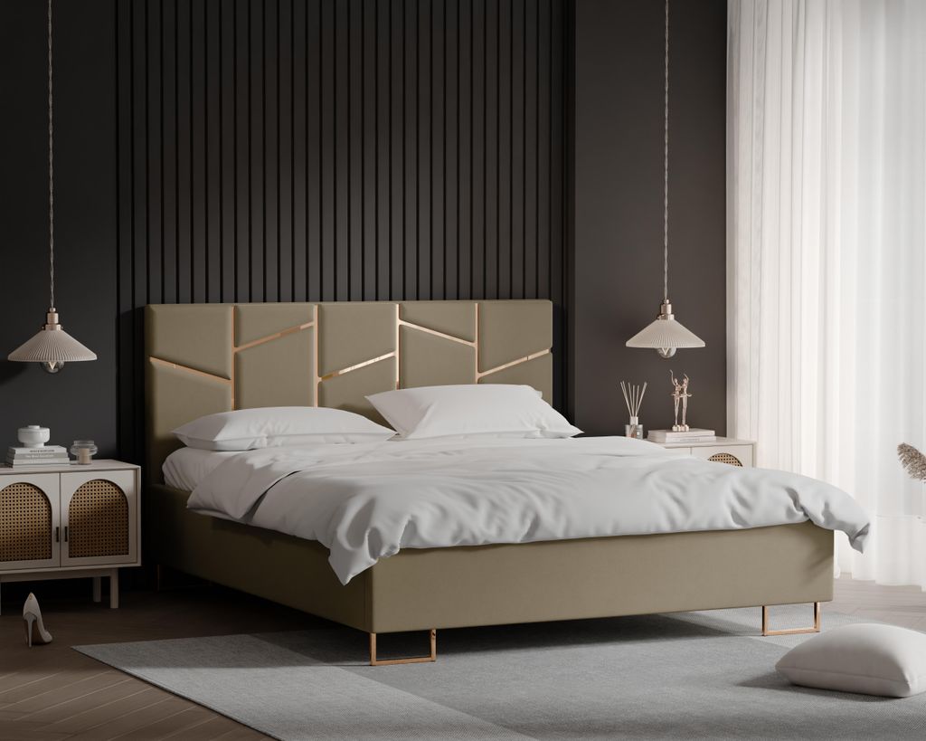 4ALLHOME Polsterbett Arctis mit Bettkasten und Lattenrost – Designerbett – Komfortbett mit Stauraum – Mettalrahmen mit Gasdruckfedern – Gep...