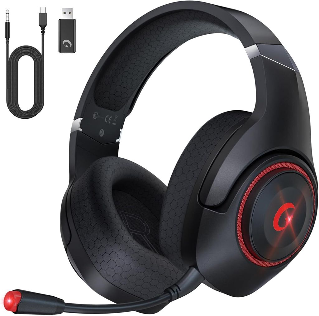 Gaming-Headset, 2,4 GHz USB-Kabelloses Gaming-Headset für PS5/PS4/PC/MAC, Gaming-Kopfhörer mit abnehmbarem Mikrofon, ENC-Geräuschunterdrückung