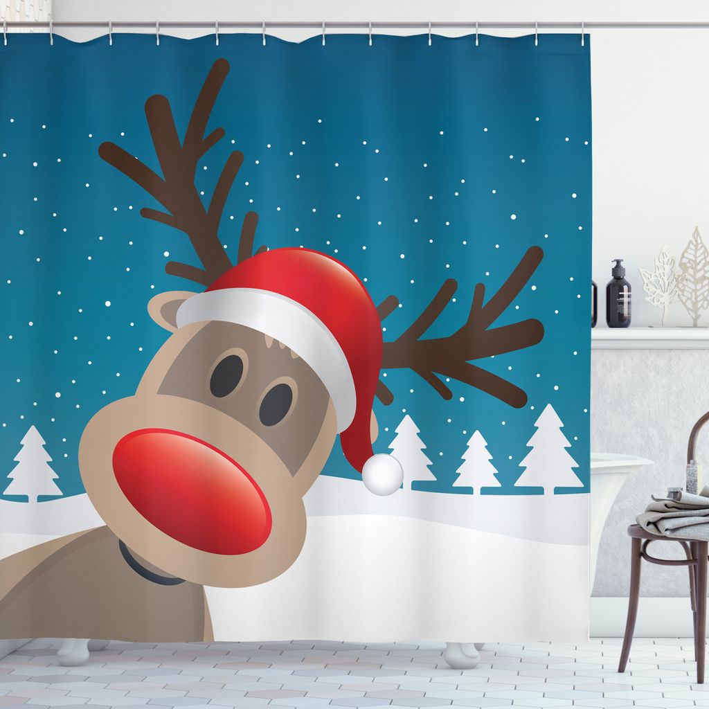 ABAKUHAUS Weihnachten Duschvorhang, Noel Fun Nursery Cartoon, Set inkl.12 Haken aus Stoff Wasserdicht Bakterie und Schimmel Abweichent, 175 x 180 c...