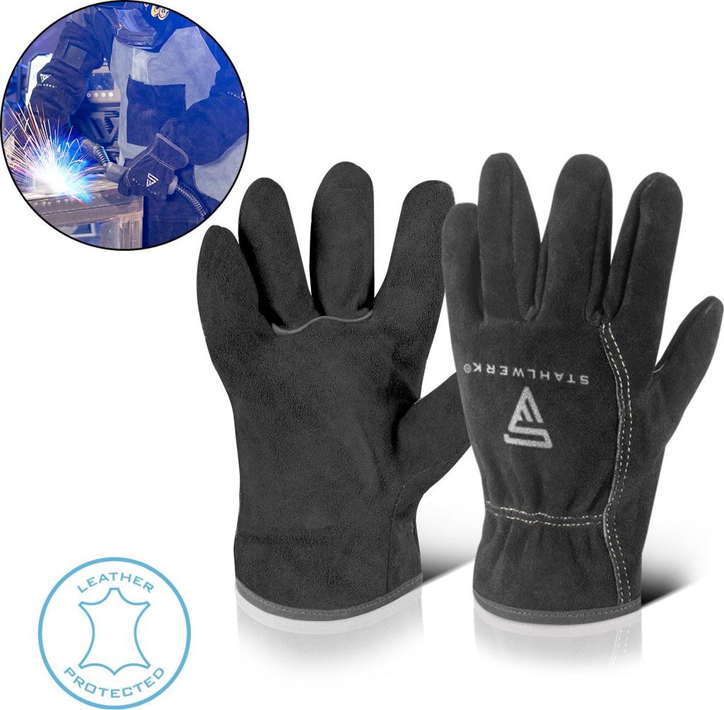 STAHLWERK Schweißerhandschuhe hitzebeständig aus hochwertigem Spaltleder