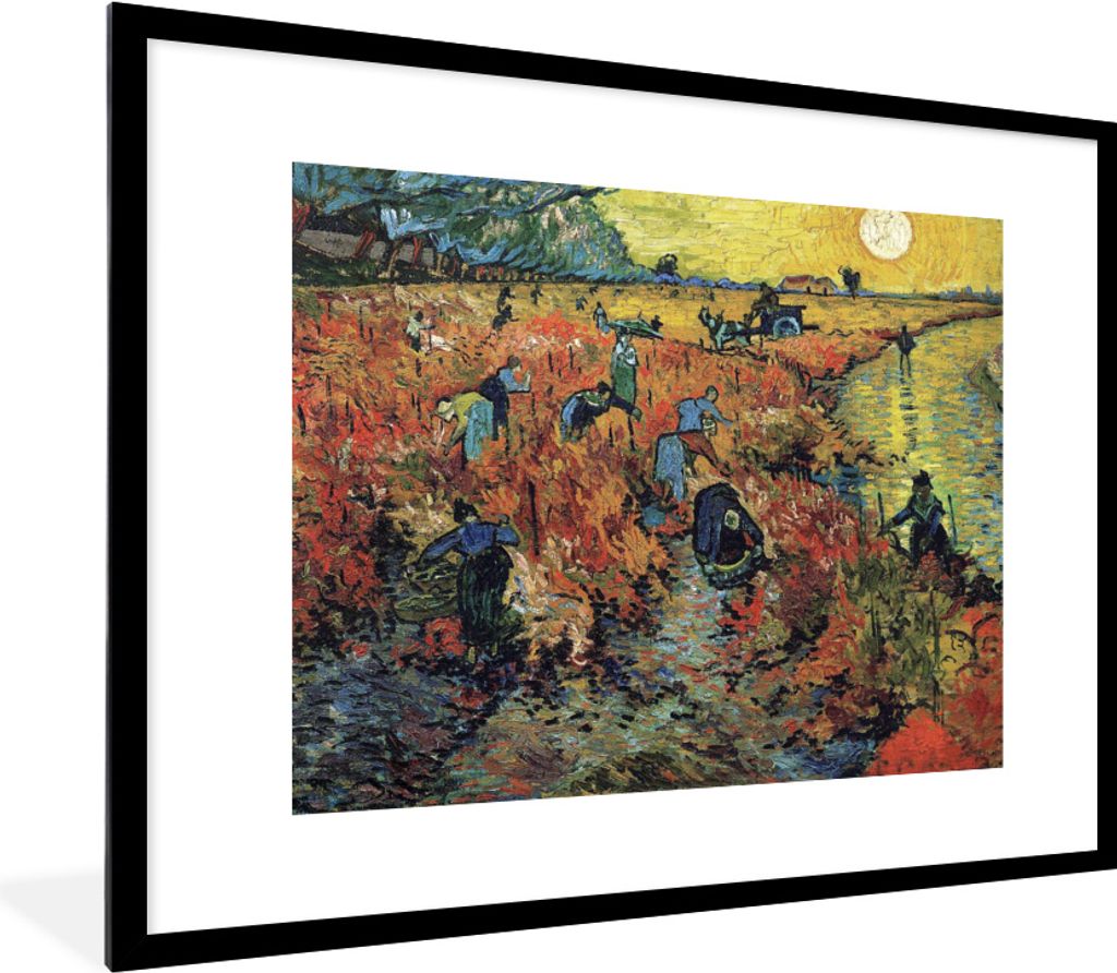 MuchoWow MuchoWow Gerahmtes Poster Der rote Weinberg - Vincent van Gogh 80x60 cm - Poster mit zchwarzem Bilderrahmen - Schlafzimmer-Dekoratione...