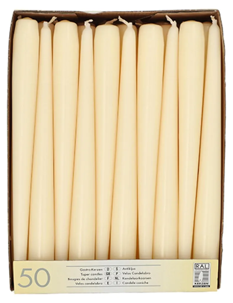 50 Bougies de chandelier crème 22 mm - Combustion longue et sans fumée