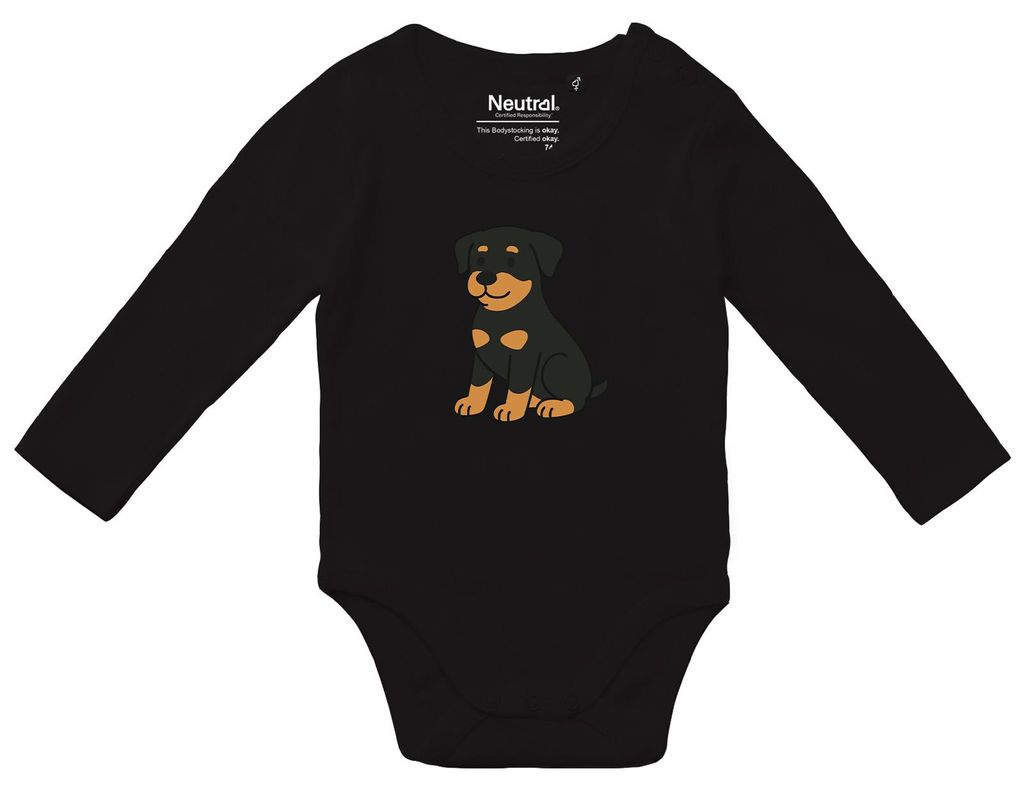 Huuraa Baby Body Rottweiler Rotti Comic 80 Black Baumwolle Fairtrade Langarmbody Geschenkidee