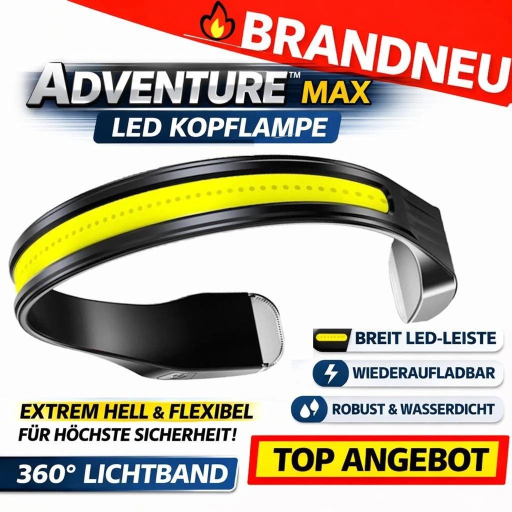 ADVENTURE MAX Stirnlampe LED Kopflampe Bewegungssensor Rotlicht Rücklicht Light
