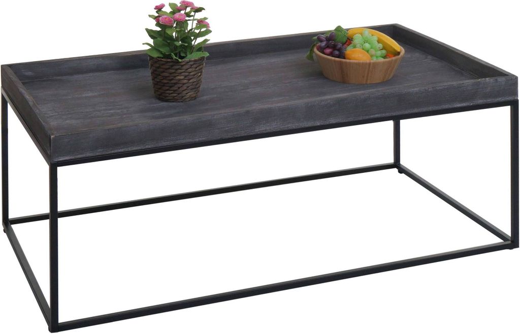 Couchtisch MCW-K71, Kaffeetisch Beistelltisch Tisch, Holz massiv Metall 46x110x60cm dunkelgrau