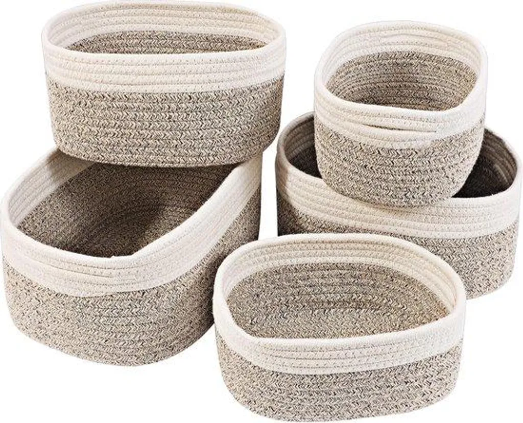 Lot de 5 boîtes de rangement tissées blanc et désert paniers tressés