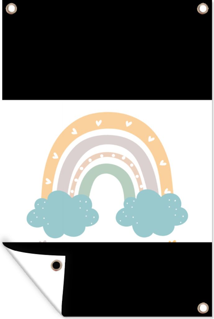 MuchoWow 90x60 cm Outdoor-Poster Gartendeko Sichtschutz Garten Poster für den Garten Regenbogen - Herzen - Wolken - Punkte - Pastell - Kinder