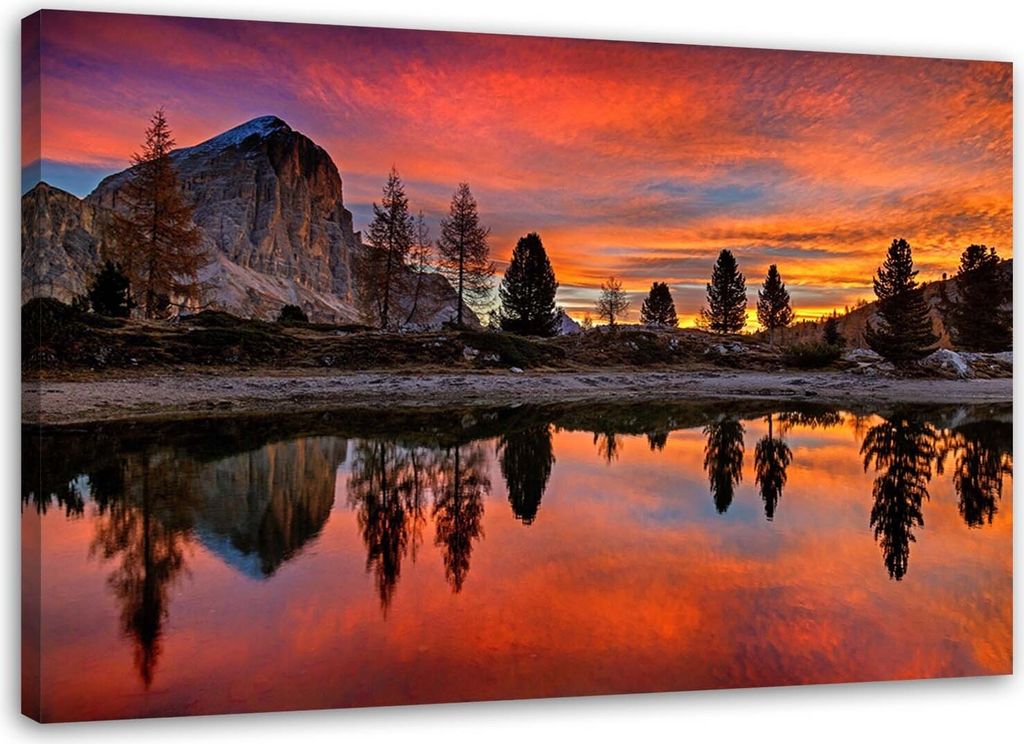 Leinwandbild aurora sonnenuntergang landschaft 90x60 cm Feeby orange wandbild bereit zum aufhängen