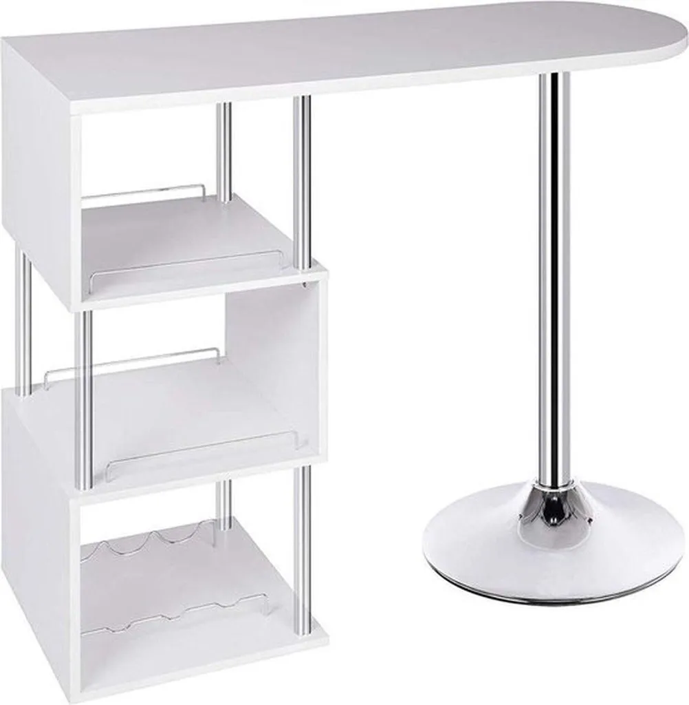 Table haute Bolt Edge blanche avec rangement et structure en métal - 3