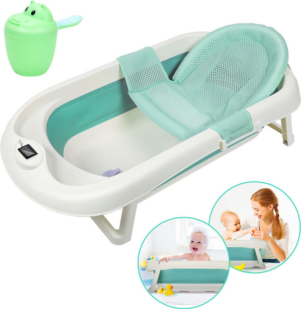 Baby Badewanne Babywanne Set Reisebadewanne Faltbar mit Thermometer für Babys von 0-36 Monaten