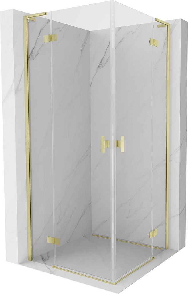 Mexen Mist-H L Duo Pendeltür-Duschkabine 80 x 80 cm, transparent, gebürstetes Gold - 8A5L-080L-080P-55-00