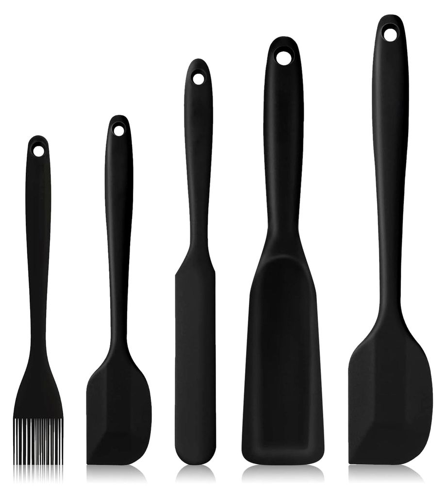 5-teiliges Silikon Spatel Set, hitzebeständig, antihaft, für Küche, BPA-frei, zum Kochen, Backen und Mischen (Schwarz)