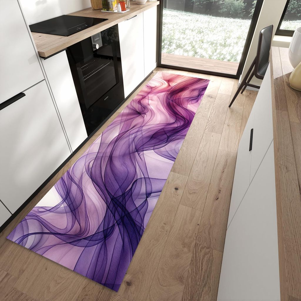 Küchenteppich 80x280cm rutschfest & abwischbar PVC Läufer - Schwungvolle Linien