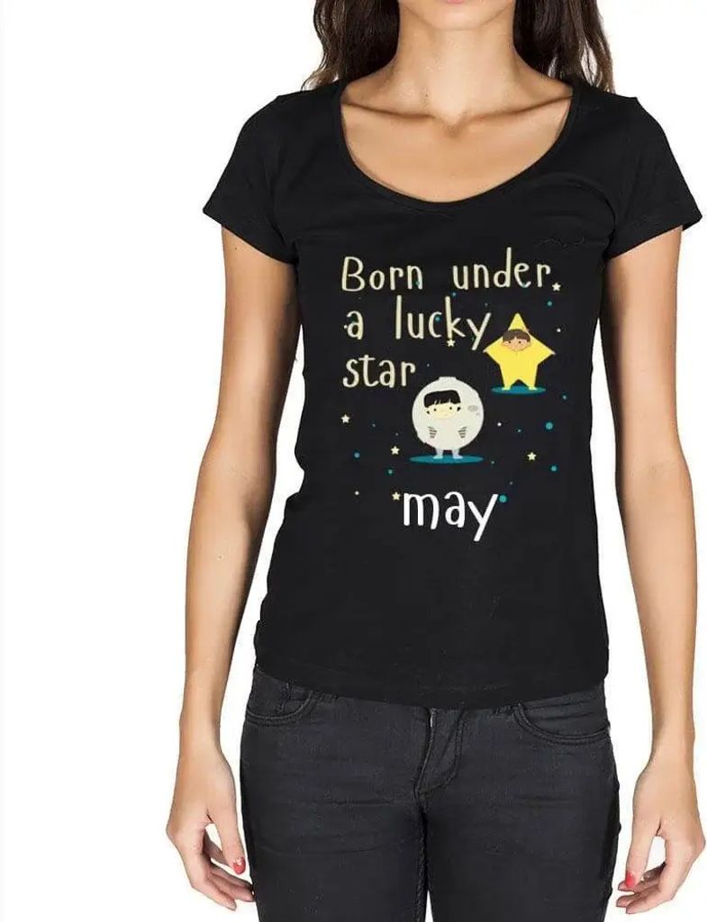 Damen Grafik T-Shirt Unter einem glücklichen Stern geboren – Born Under A Lucky Star May – Öko-Verantwortlich Vintage Jahrgang Kurzarm Lustig...