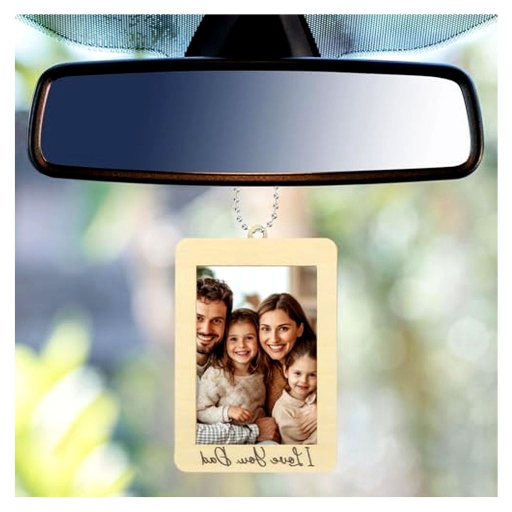 Auto-Rückspiegel Hängender Fotorahmen, 2,7" x 3,9" Auto Bildhalter Holzrahmen Gedenkfotorahmen Anhänger für Dekoration