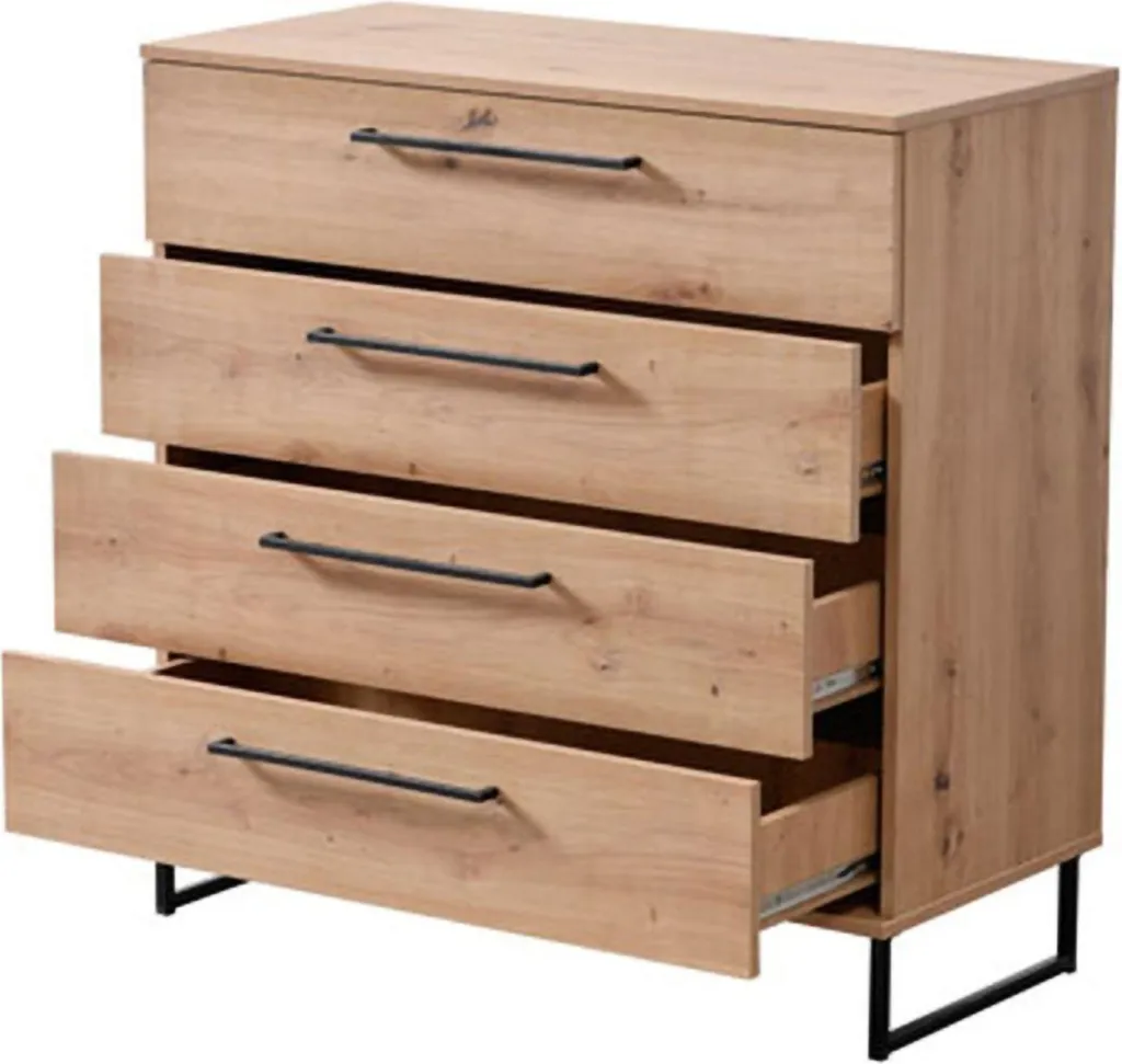 Porzio Commode 4 Tiroirs 92x42x95h cm en Chêne Marron à Nœuds