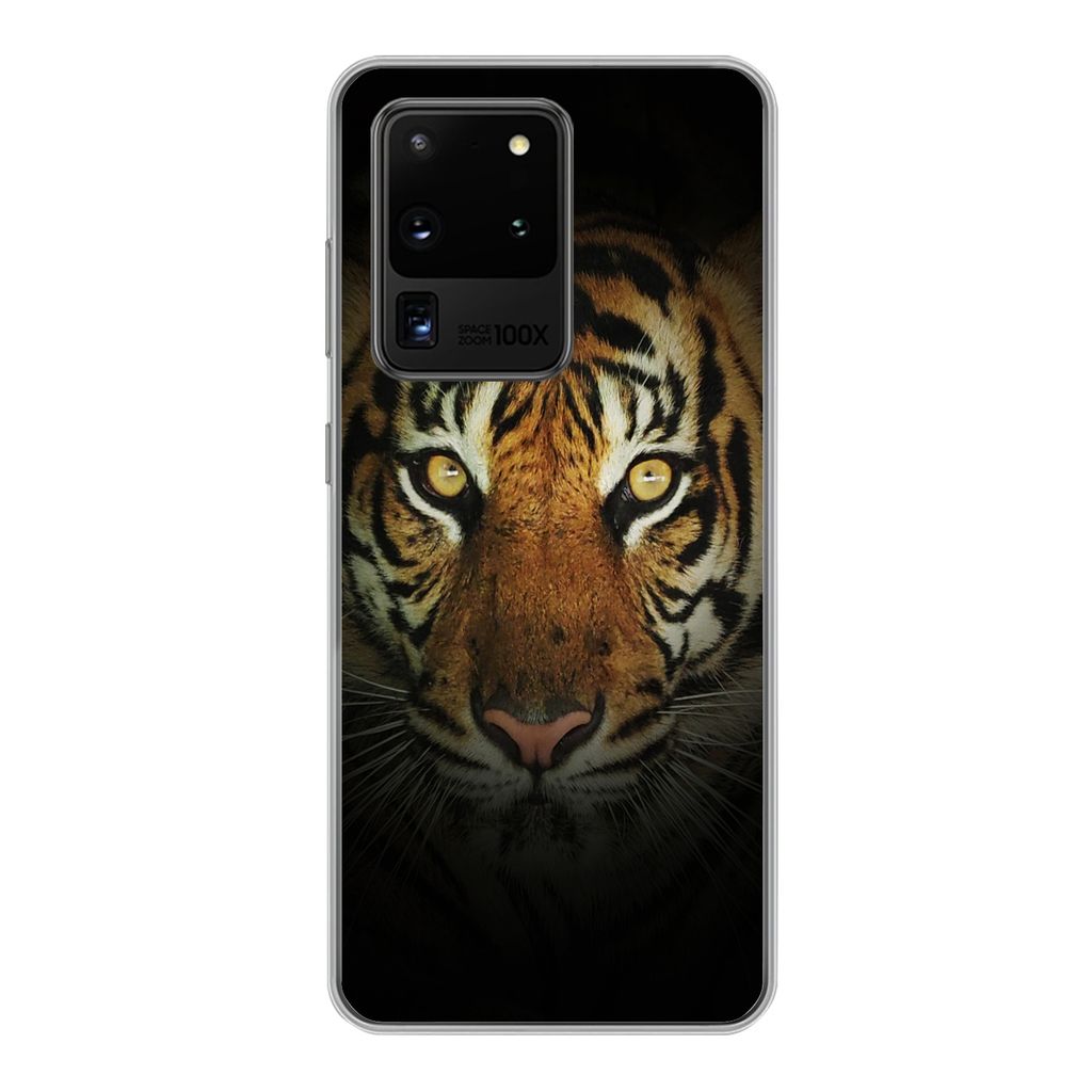 MuchoWow Handyhülle Schutzhülle Hülle für Samsung Galaxy S20 Ultra Tiger - Licht - Augen Silikon Softcase Handy Hülle - Karteninhaber