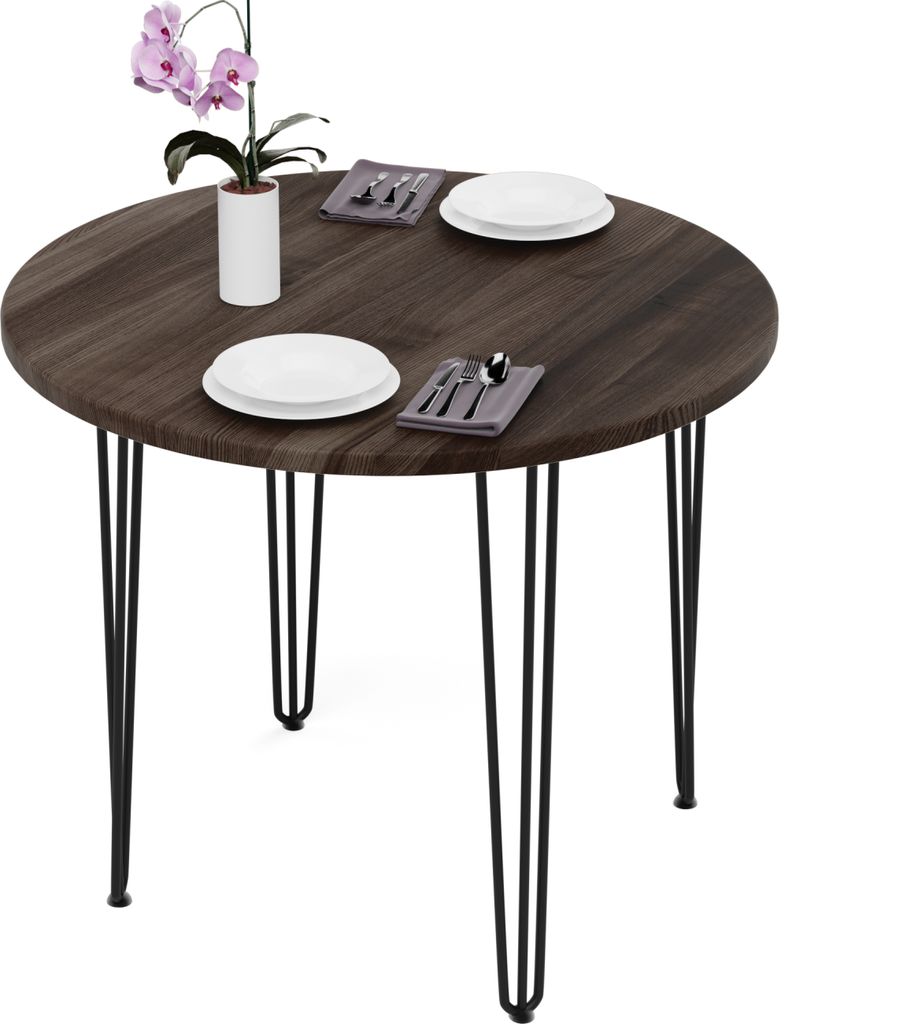 LAMO Manufaktur Esstisch rund 90 cm | Wohnzimmertisch Holz, Runder Tisch | Holztisch für Küche, Esszimmer| Stärke: 28mm, Farbe: Ebenholz, Beine:...