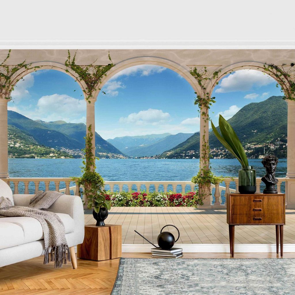Fototapete Natur - Vliestapete - Bildtapete UV-beständig Italien blau 3D-Effekt Motiv Wandtapete geruchsfrei