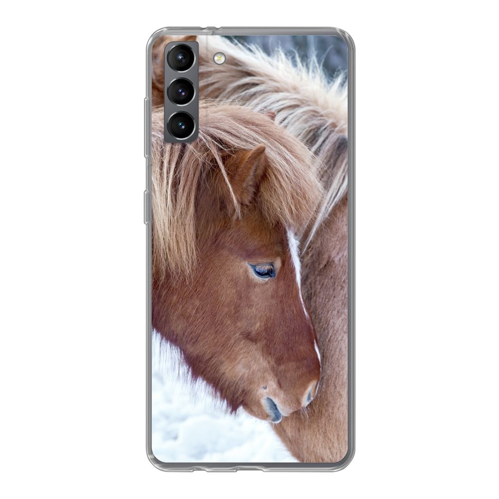 MuchoWow Handyhülle Schutzhülle Hülle für Samsung Galaxy S21 Plus Pferde - Fohlen - Schnee Silikon Softcase Handy Hülle - Handy-Tasche