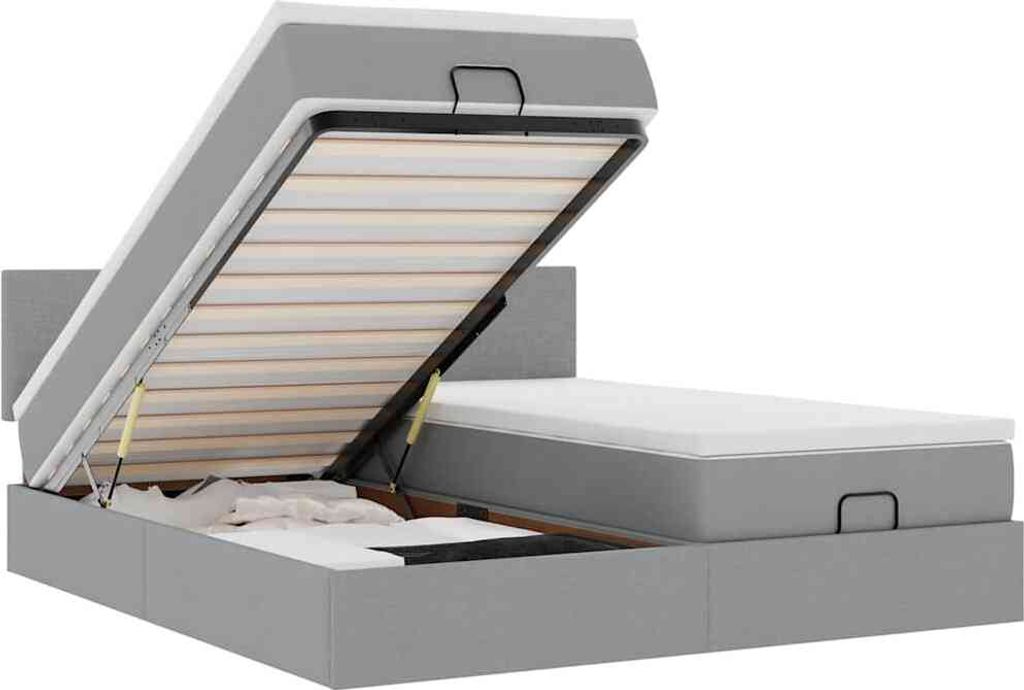 vidaXL Ottoman-Bett mit Matratzen & LEDs Hellgrau 180x200 cm Stoff