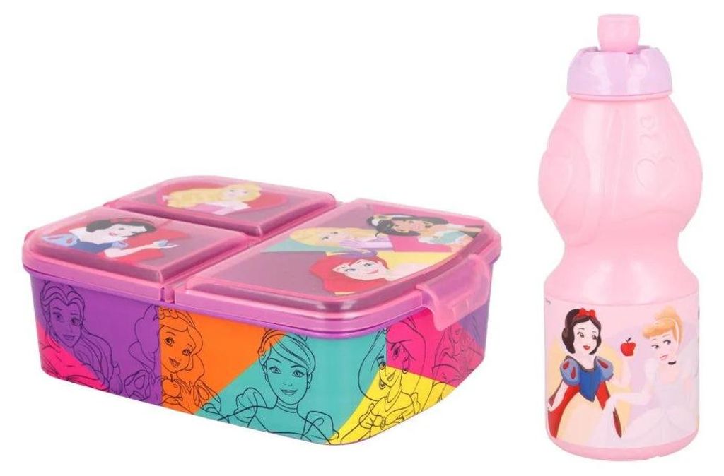 Disney Princess 2 teiliges Set Brotdose 3 Kammern - Trinkflasche