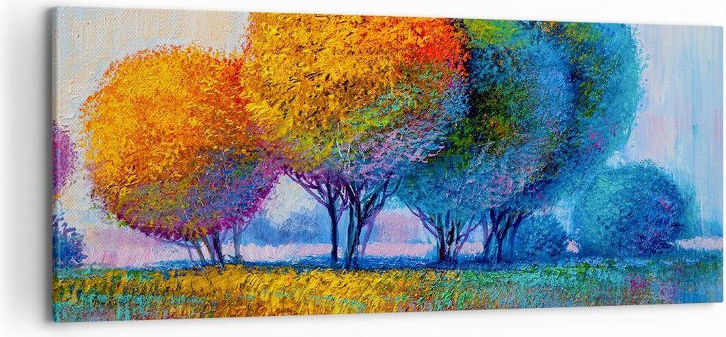 Bild auf Leinwand - Leinwandbild - Bäume Wiese Sommer - 120x50cm - Wand Bild - Wanddeko - Leinwanddruck - Bilder - Kunstdruck - Wanddekoration - L...