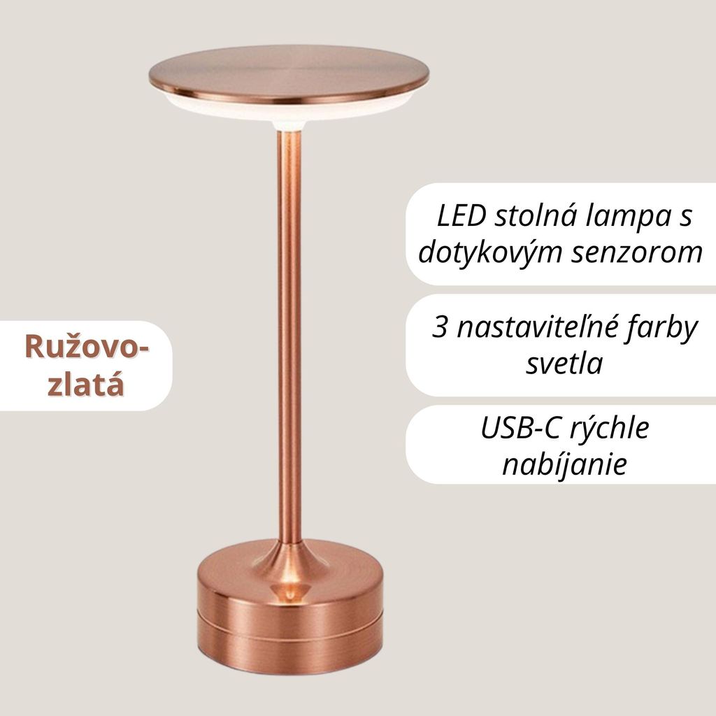 LED stolná lampa s dotykovým senzorom – 3 úrovne farby Obrázok produktu 