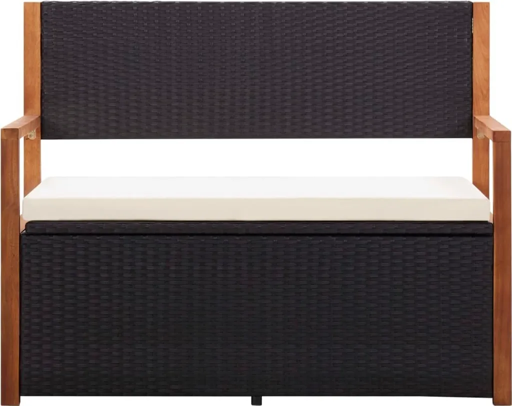 Banc de rangement 115 cm noir en bois et polyrotin : gain de place
