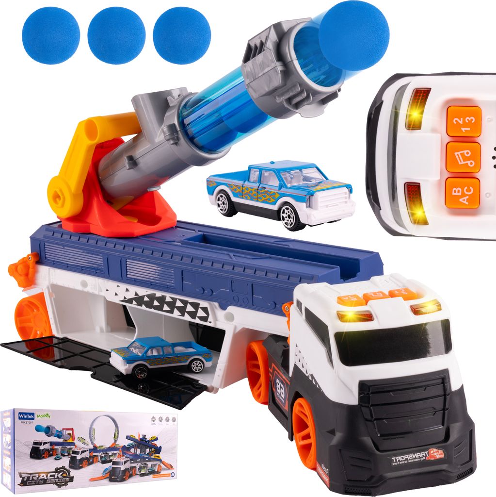 Malplay Anhänger LKW Truck mit Launcher Balle Auto Licht Sound ab 3 Jahren Geschenk