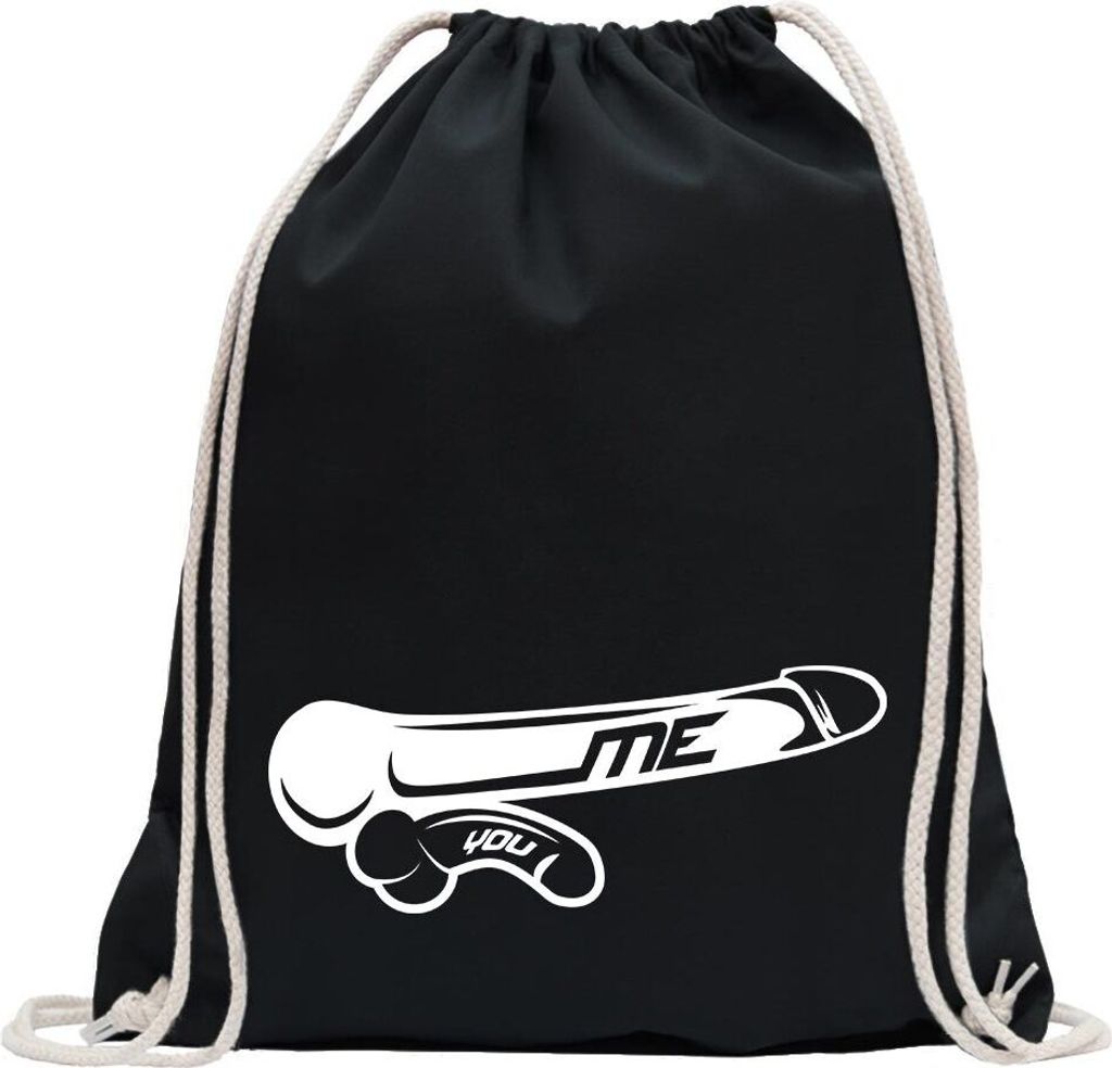 Kiwistar - Turnbeutel - schwarz - Me vs. You - Größenvergleich - Fun Rucksack Sport Beutel Gymsack Baumwolle mit Ziehgurt
