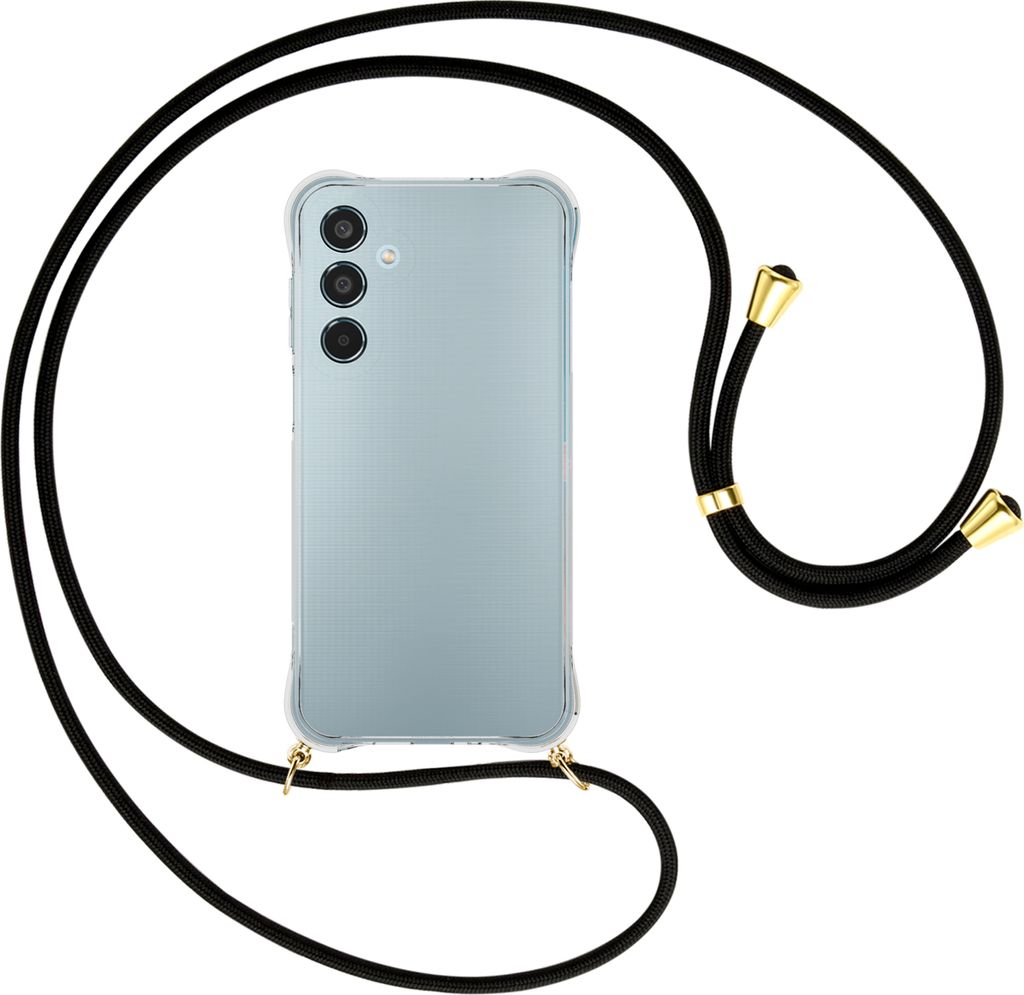 Handykette Backcover-Schutzhülle mit Band (Metall goldfarben) für Samsung Galaxy M35 5G - schwarz