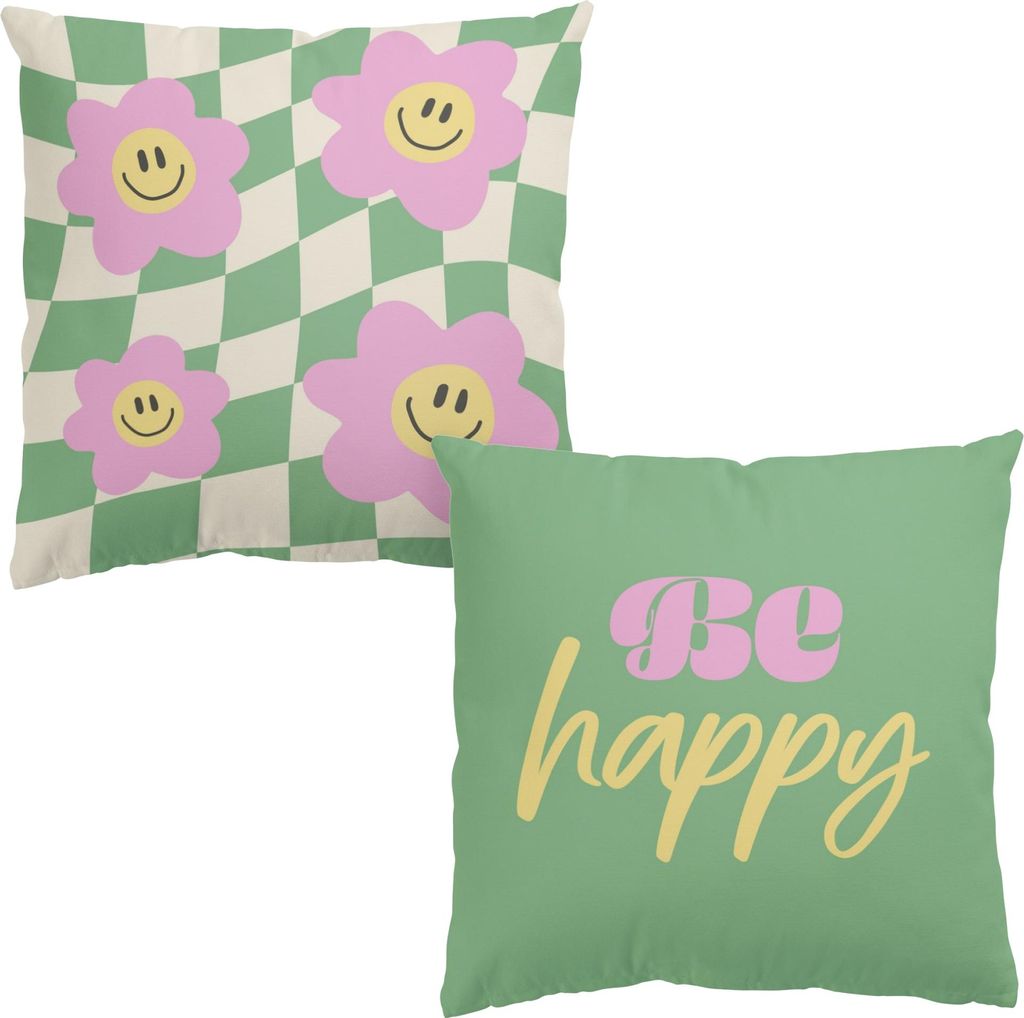 Dekokissen 2-teilig Sprüche drinnen / Indoor Zierkissen Canvas waschbar Design grün Pop Art Sofakissen mit Füllung