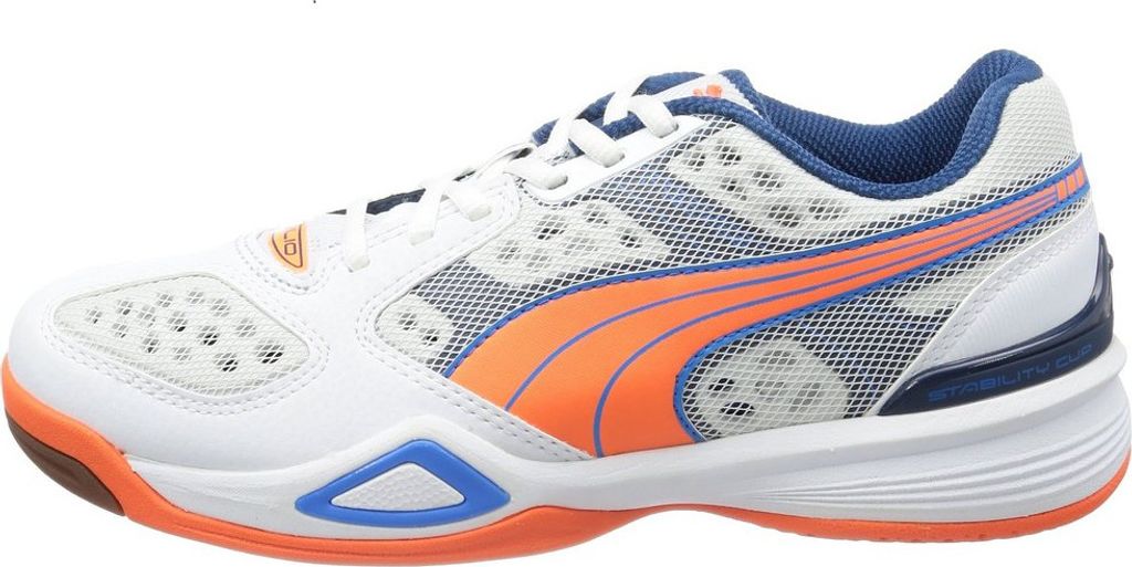 Puma Agilio Handball Indoor Hallenschuhe weiß/orange/blau, Schuhgröße:EUR 40.5