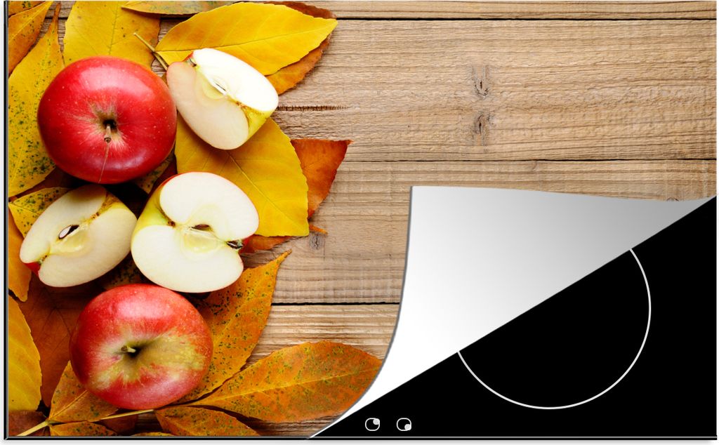 KitchenYeah Herdabdeckplatte Apfel - Blätter - Herbst - Obst , 77x51cm, Küche Deko, Glaskeramikkochfeld Herdabdeckung, Abdeckplatte fùr Kochfeld