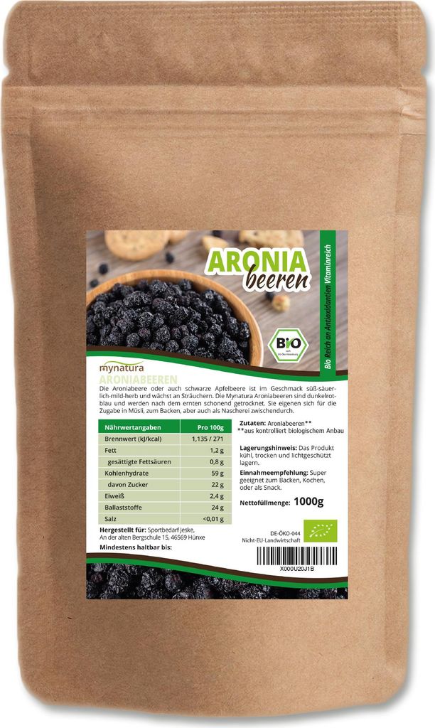 Getrocknete Aroniabeeren – intensiver Geschmack & vielseitig einsetzbar | Mynatura 2Kg