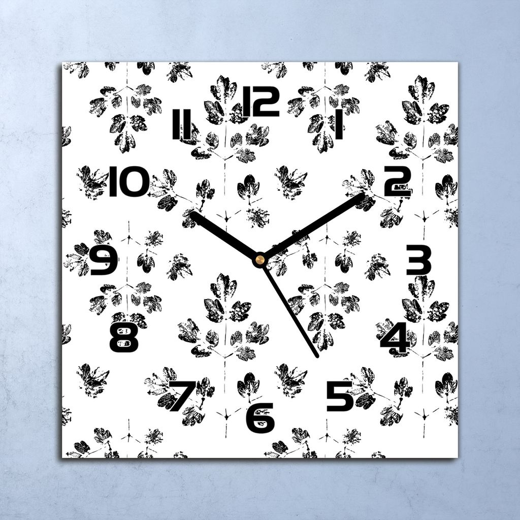 Wanduhr Echt-Glas-Küchenuhr Blätter Drucken Quarz Lautlos 30x30 Deko Bilder
