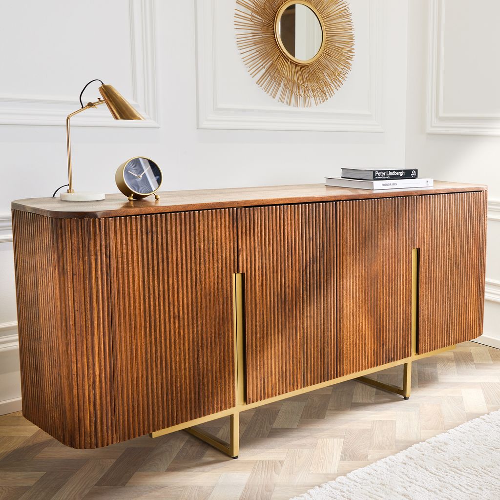 riess-ambiente Design Sideboard GATSBY 160cm braun mattgold Mangoholz Retro Kommode Schrank