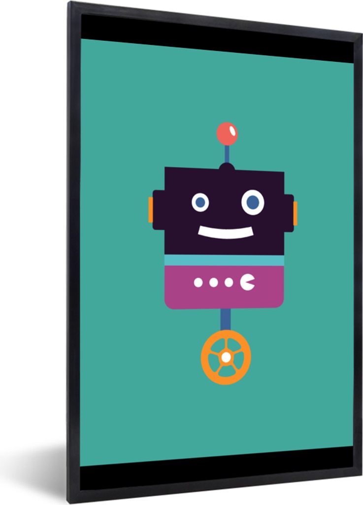 MuchoWow Gerahmtes Poster Roboter - Rad - Lila - Grün - Jungen - Kinder 30x40 cm - Poster mit Schwarzem Bilderrahmen Wandposter Rahmen Foto Bild...
