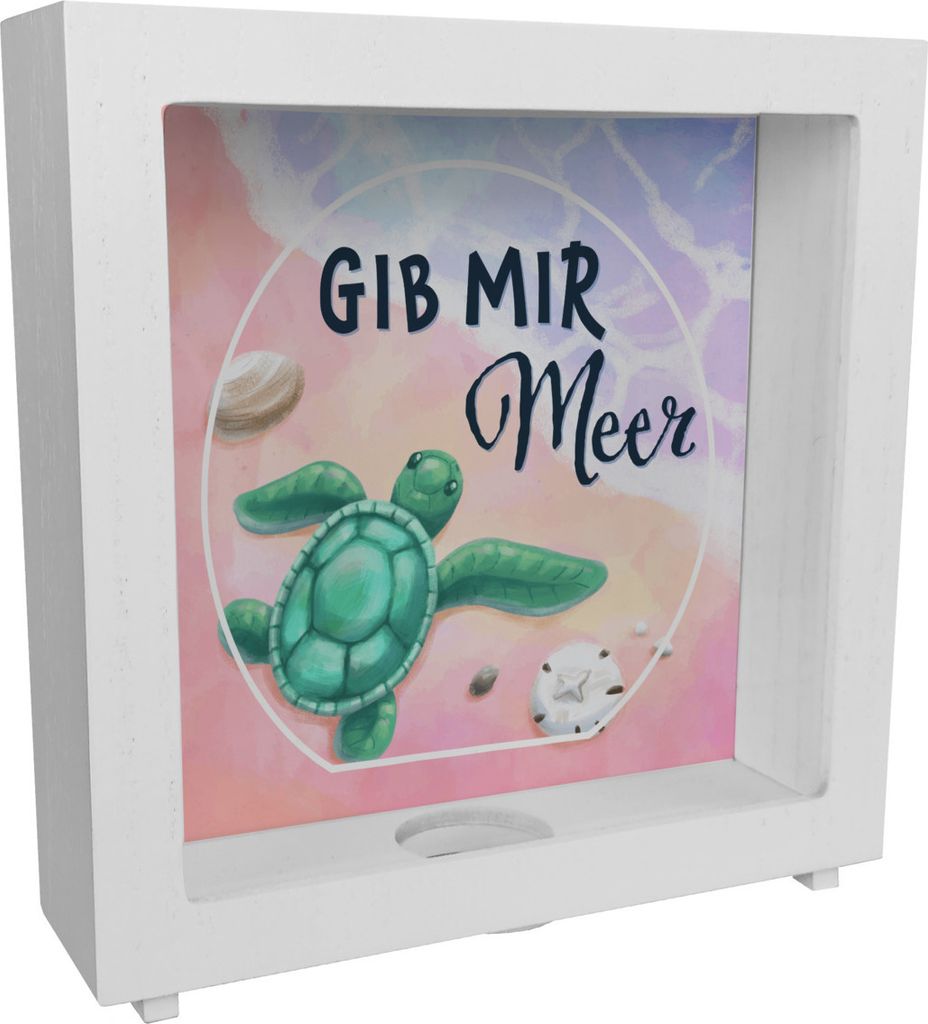 Gib mir Meer Rahmen Spardose aus Holz mit Meer- und Schildkröten-Motiv