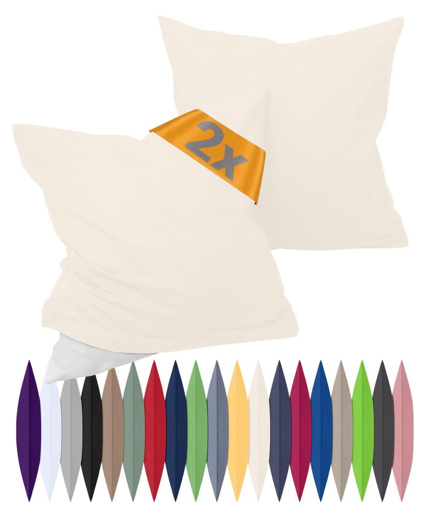Perkal-Kissenbezüge, Doppelpackung – 100 % Baumwolle – schlicht und elegant 698.898, 40 x 15 cm, Natur